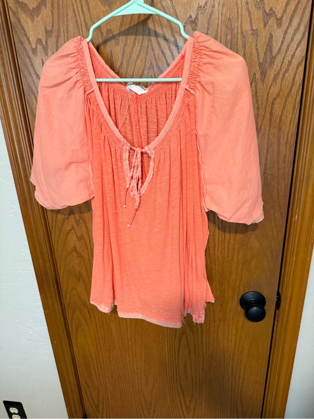We The Free Coral Peasant Tie-Front Blouse